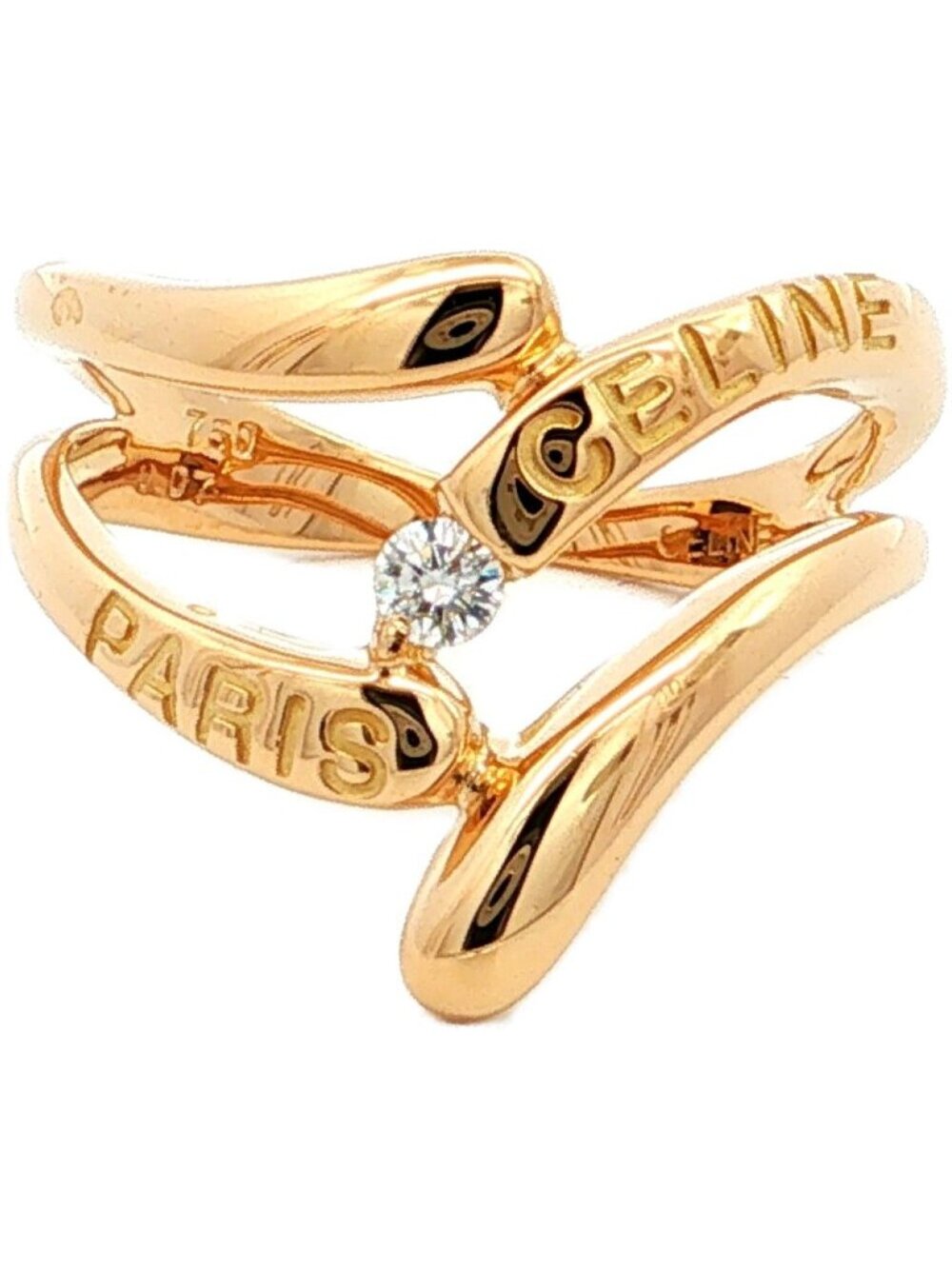 Celine Logo Diamond Ring 18K Yellow Gold